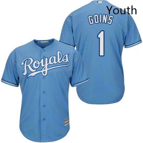 Youth Majestic Kansas City Royals 1 Ryan Goins Authentic Light Blue Alternate 1 Cool Base MLB Jersey